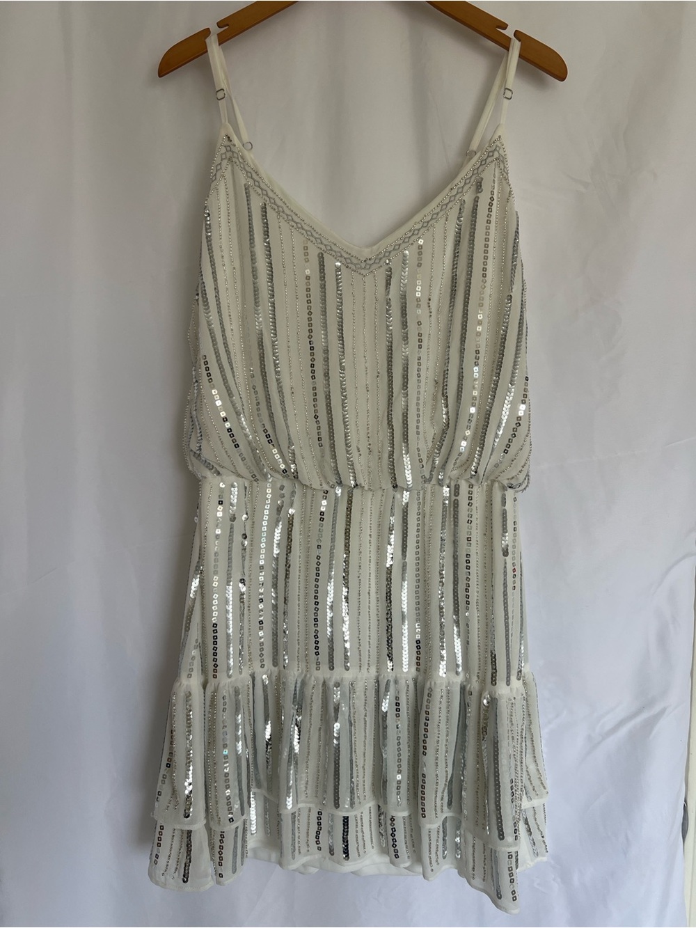 Beaded White Sequin Mini Dress